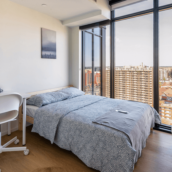 Modern bedroom with workspace